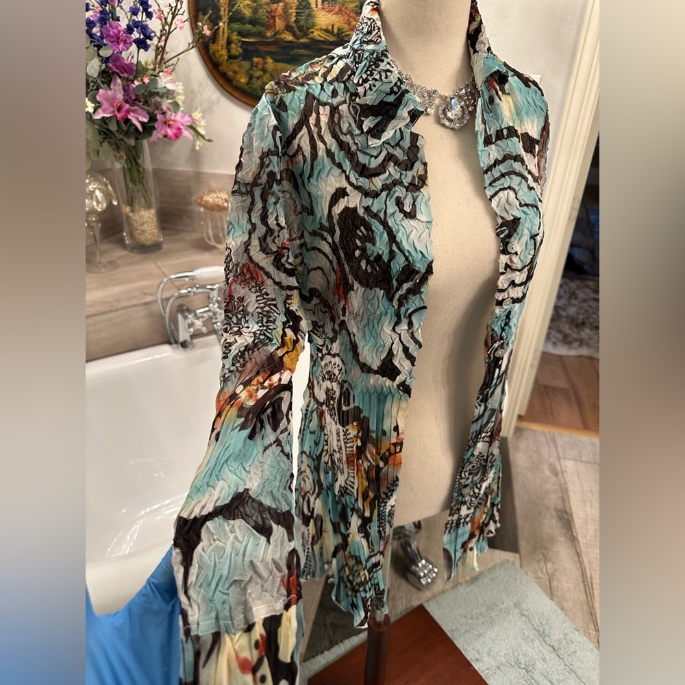 Pristine Alberto Makali long Sheer colorful Button Down Shirt Sexy - Picture 10 of 11